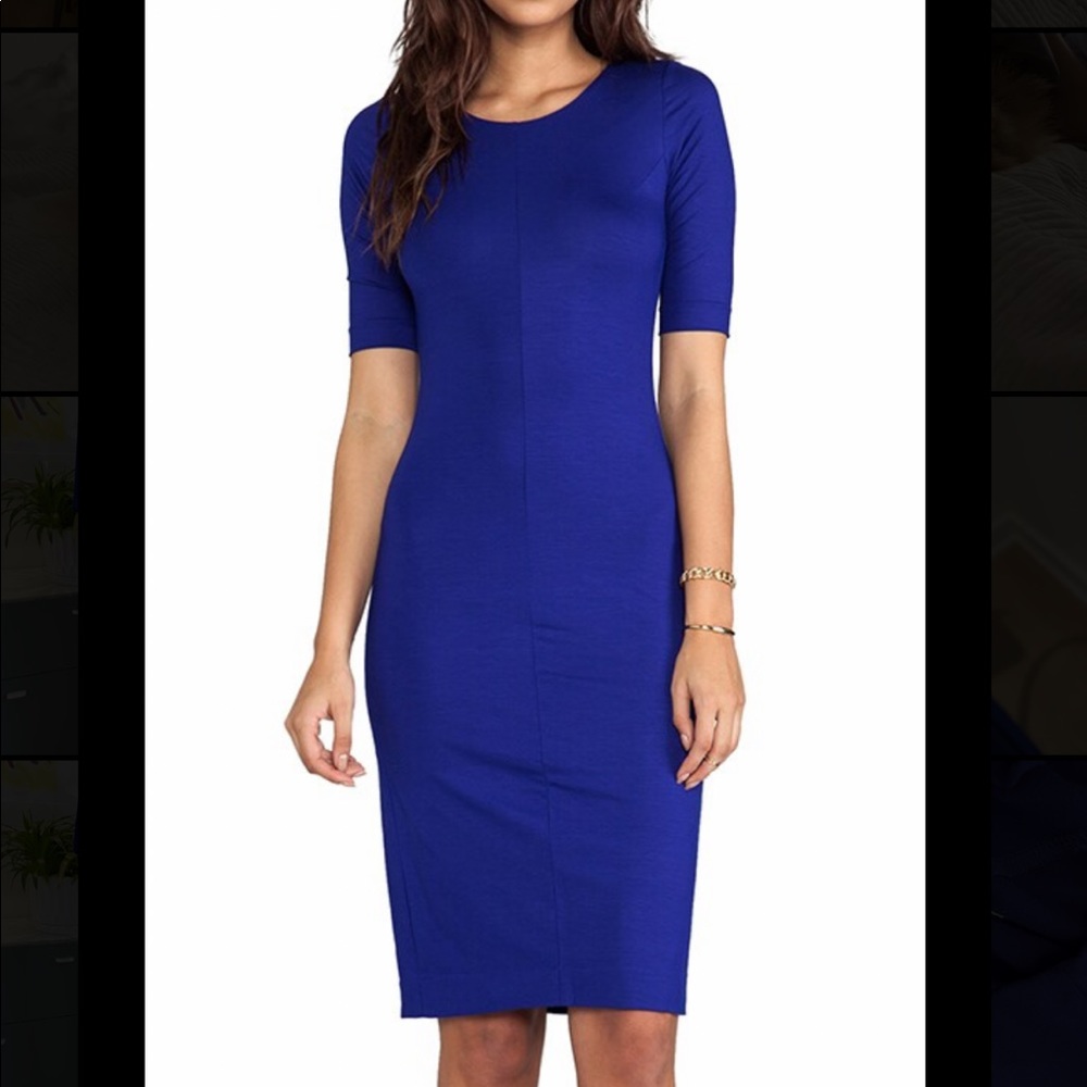 Diane Von Furstenburg DVF boat neck blue bodycon dress shirt sleeve